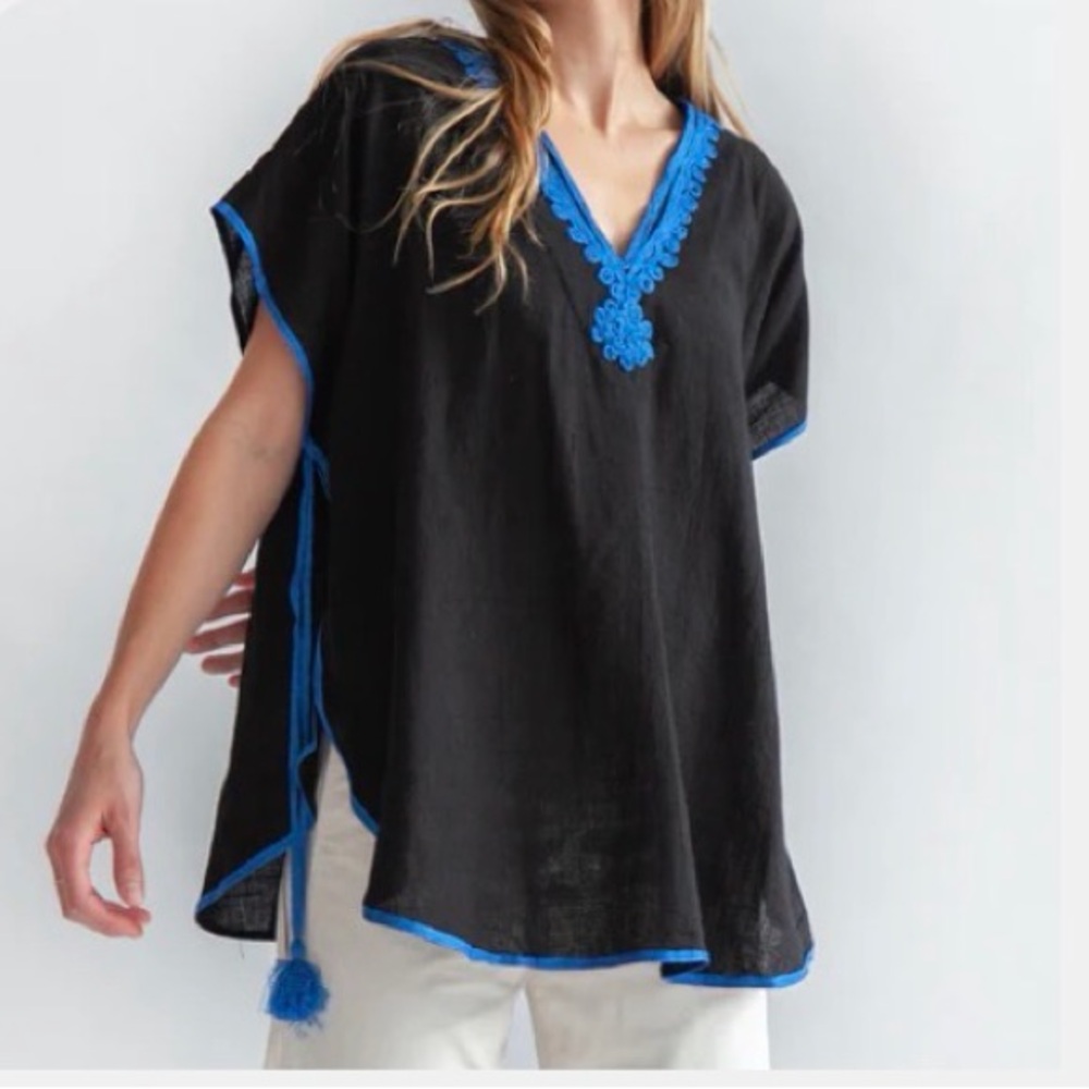 Matta Black Tunic with Blue Embroidery